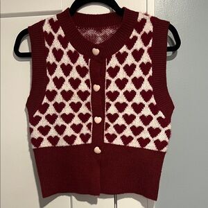 Red Heart Knit Sleeveless Sweater Vest